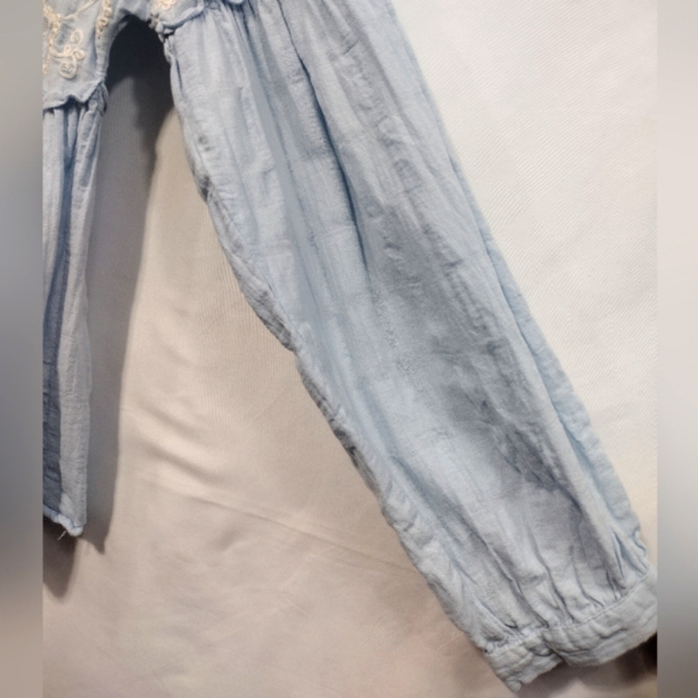 Zara Embroidered Babydoll Top Women's XS Blue Floral Boho Retro Cottagecore 90s - Picture 5 of 11